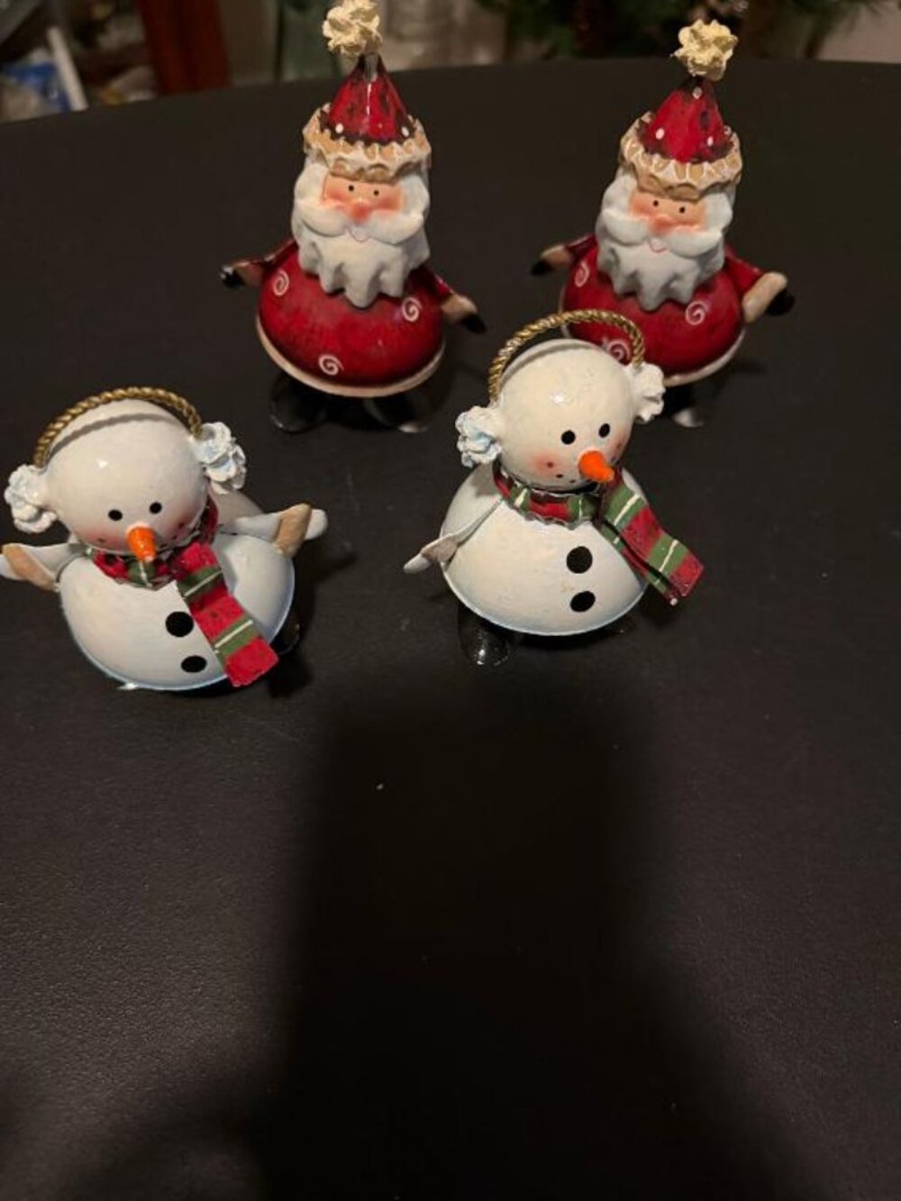 Set of 4 Metal Santa Clause/Snowmen Figurine Hand Painted Folk Art 5"-Lot#37-23X